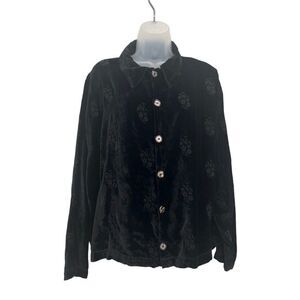 CP Shades Crushed Velvet Rayon Button Down Sz Medium Black Embroidered Top Boho